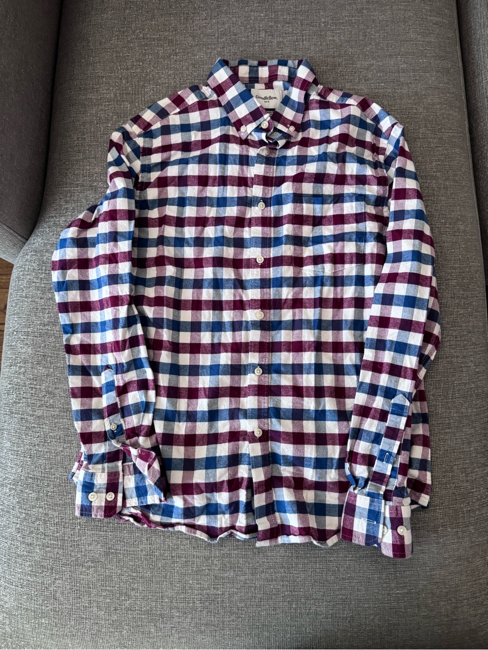 Goodfellow & Co Men's Plaid Button-Down Shirt - Burgundy/Blue/White